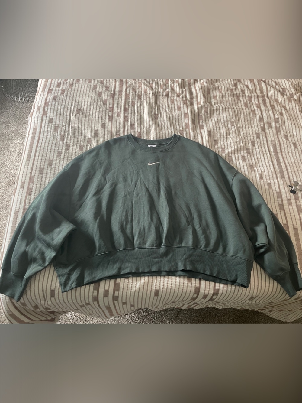 Nike Dark Olive Crewneck Sweatshirt with White Swoosh - Picture 4 of 6